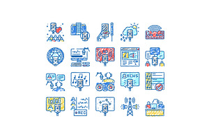 Radio Studio Podcast set Icons hand, an Object Illustration by pikepicture