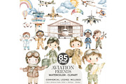 Aviator Friends Watercolor Clipart, an Illustration by CharmClipart (Thumbnail 1 of 8)