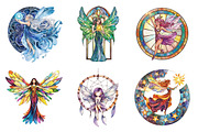 Fairies Stained Glass Watercolor Cli, an Illustration by DreamArtGraphic (Thumbnail 2 of 4)