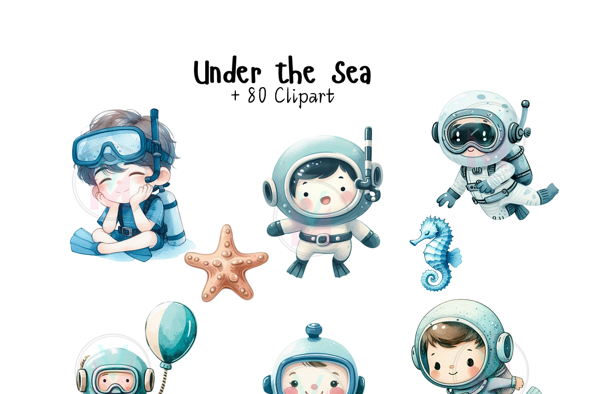 Undersea watercolor clipart, nursery, a Person Illustration by VM PARTYS  BY TAIRUMA (Photo 10 of 10)