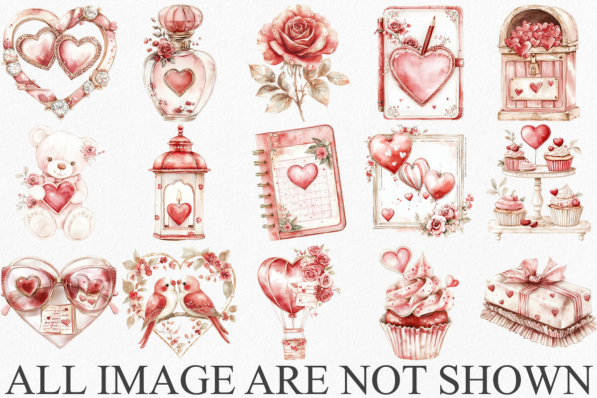 Watercolor Valentine's Day Clipart, an Illustration by Canvas Craft (Photo 3 of 6)