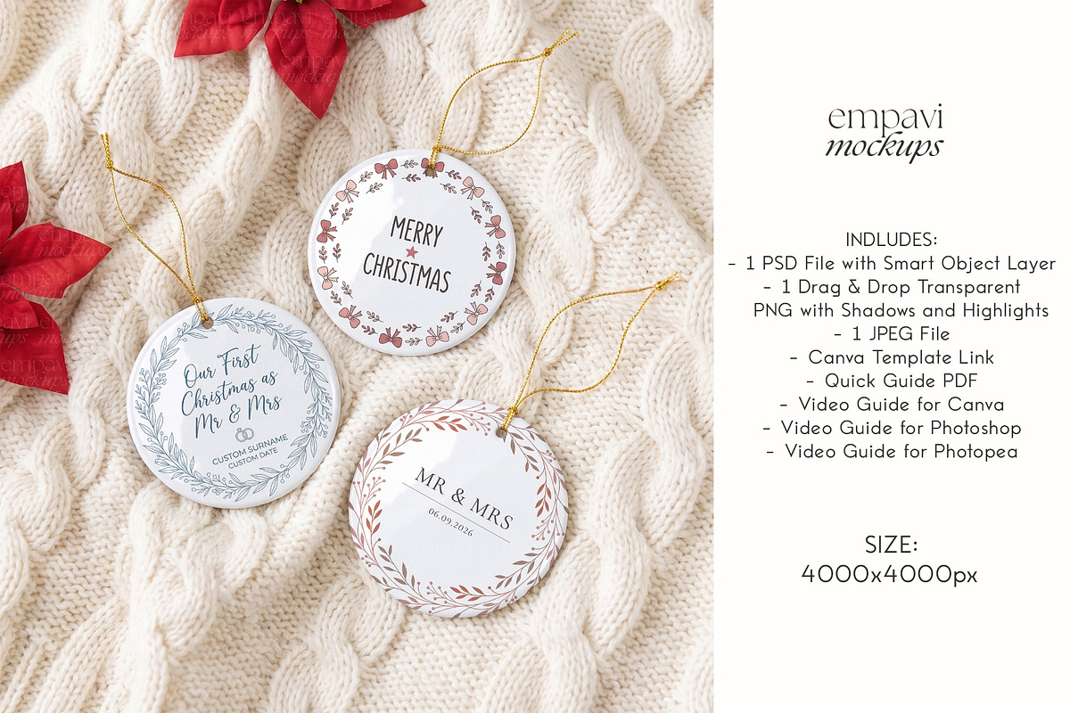 Ceramic Ornament Mockup Set of 3, a Household Mockup by EmpaviMockups (Photo 4 of 5)