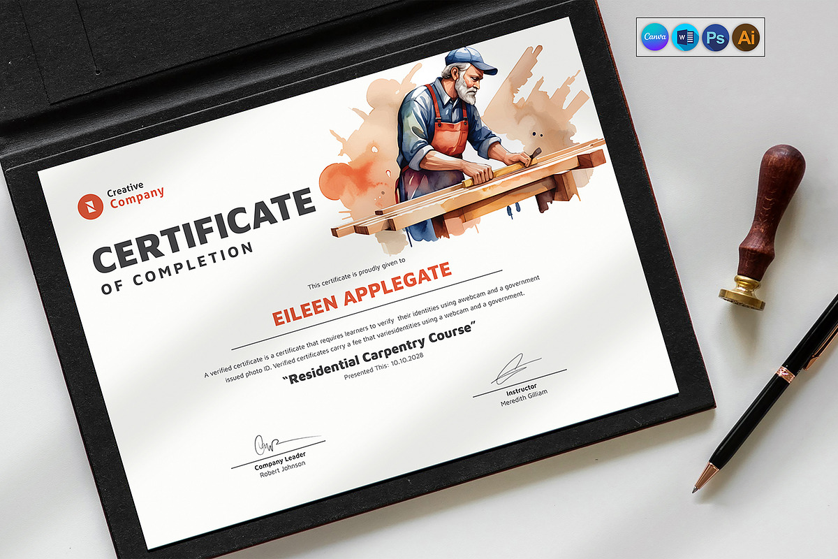 Carpenter Training Certificate, a Stationery Template by DesignDevisers (Photo 2 of 10)