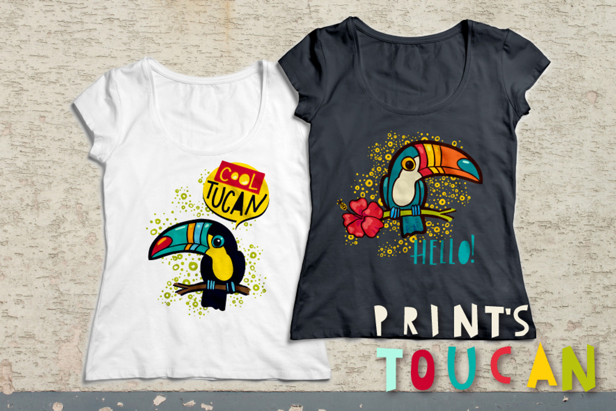 Tropical toucan prints on a t-shirt., an Animal Illustration by KundolaArt (Photo 3 of 3)