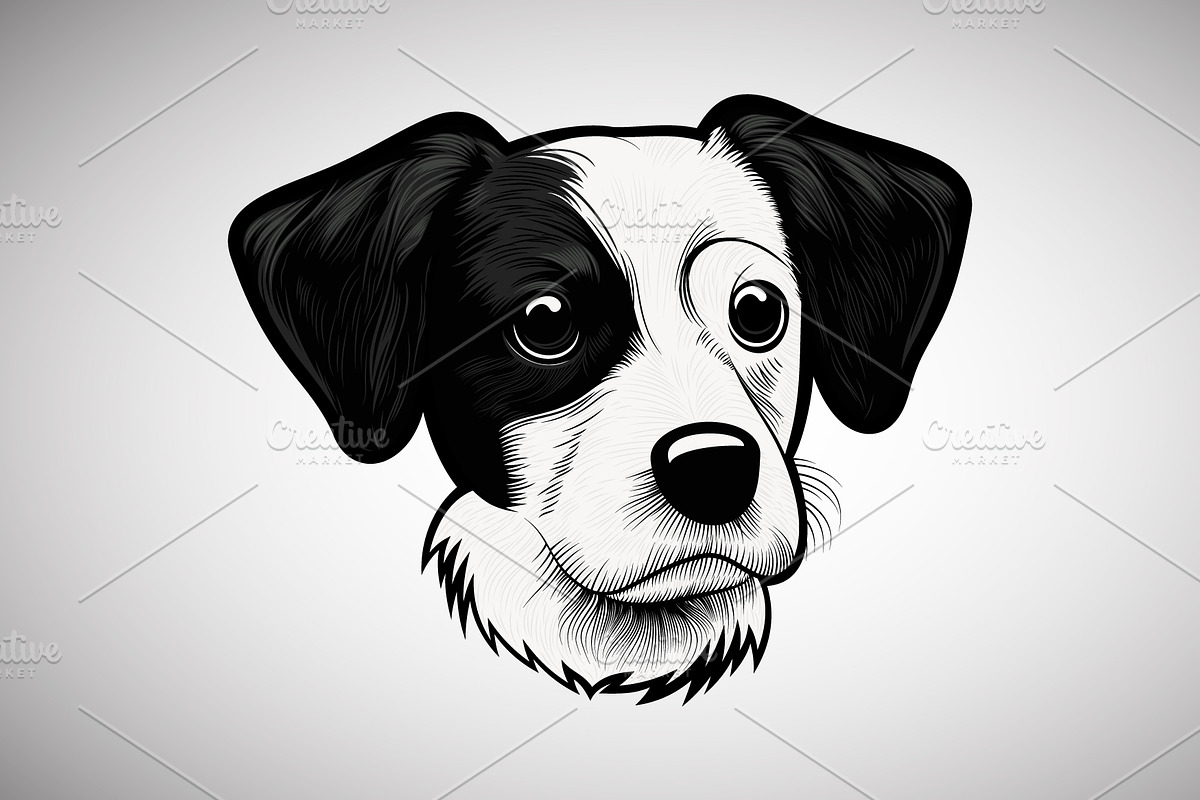 Black and White Dog Portrait, an Animal Illustration by Ghagra (Photo 1 of 4)