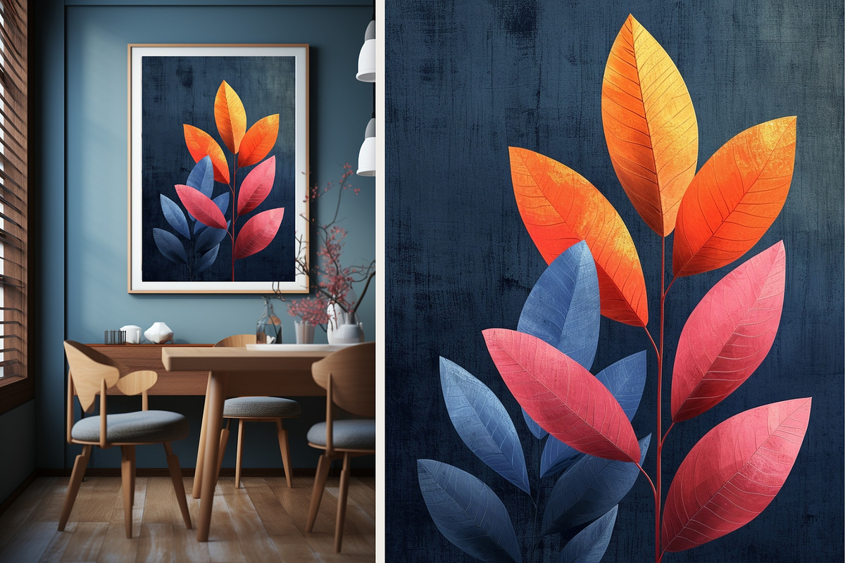 8 blue plant leaves art wall print, a Decorative Illustration by ARTOZEN DIGITAL (Photo 7 of 13)