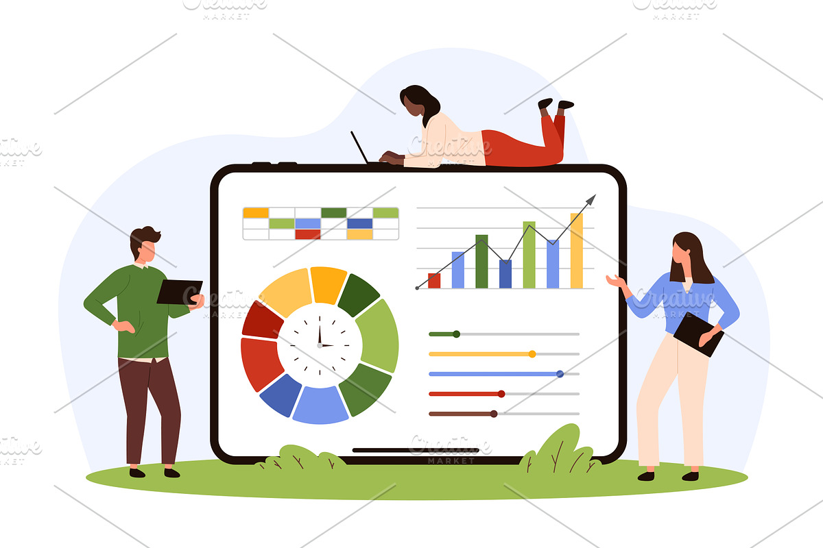 Data analysis, tiny people research, a Finance Illustration by Flashvector