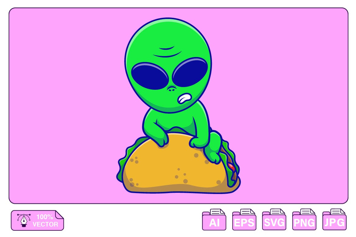 Cute Alien Climbing Out From Taco, an Object Illustration by Artstorystudio (Photo 2 of 3)