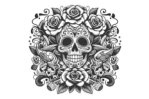 Sugar Skull Floral And Decorative