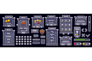 Stone game interface, rock buttons, a Technology Illustration by Vector Tradition