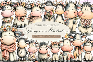Watercolor Spring cow Illustrations, an Illustration by Sublimation Artist