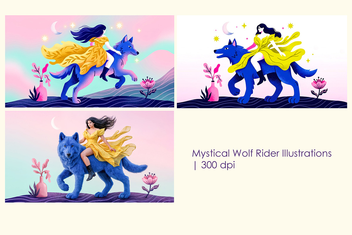 Mystical Wolf Rider Illustrations, a Person Illustration by StockVerse Creative (Photo 1 of 4)