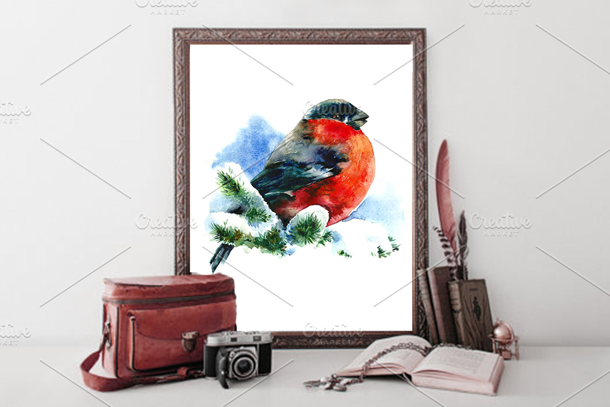 SALE! Watercolor Christmas Bullfinch, a Decorative Illustration by MaryAmi (Photo 2 of 3)