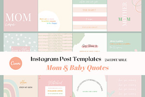 Mom & Baby Instagram Quote Templates, a Social Media Template by Deepa Template Studio