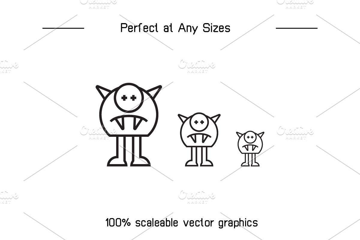 Cute Monster Avatars Illustrations, an Outline Icon by Designfour (Photo 7 of 7)