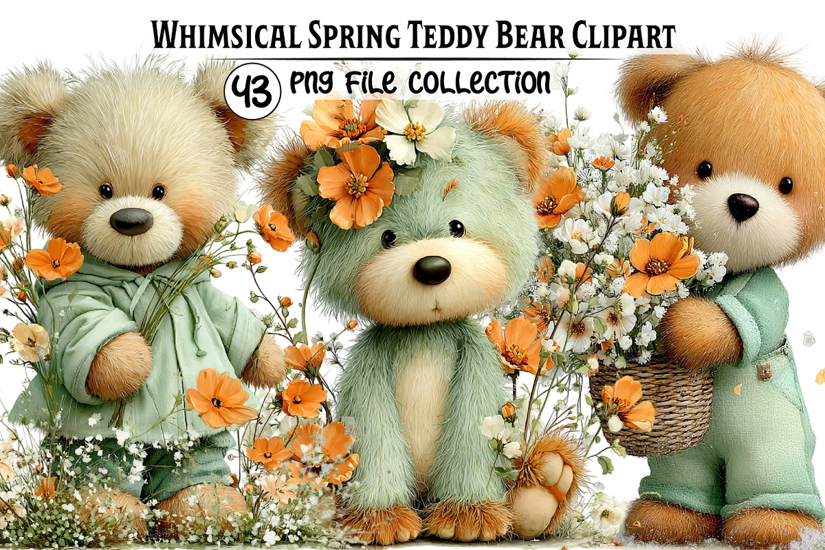 Whimsical Spring Teddy Bear Clipart, an Illustration by Dream Creation (Photo 1 of 5)