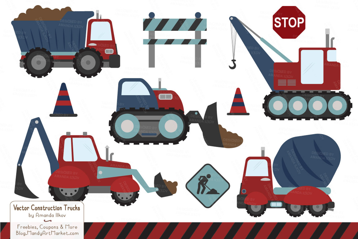 Americana Vector Construction Trucks, an Illustration by Amanda Ilkov (Photo 1 of 2)