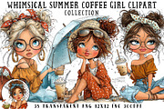 Whimsical Summer Coffee Girl Clipart, an Illustration by OK Design (Thumbnail 1 of 6)