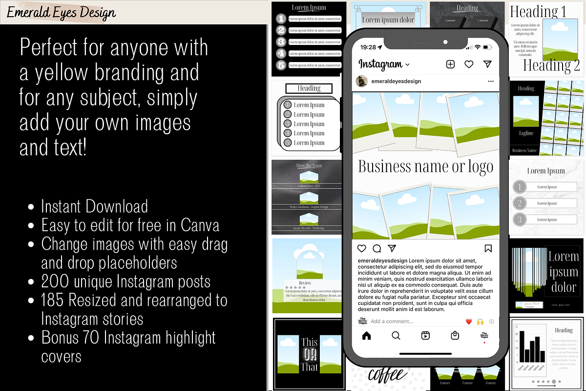 455 Canva Black Instagram Template, a Social Media Template by Emerald Eyes Design (Photo 2 of 12)