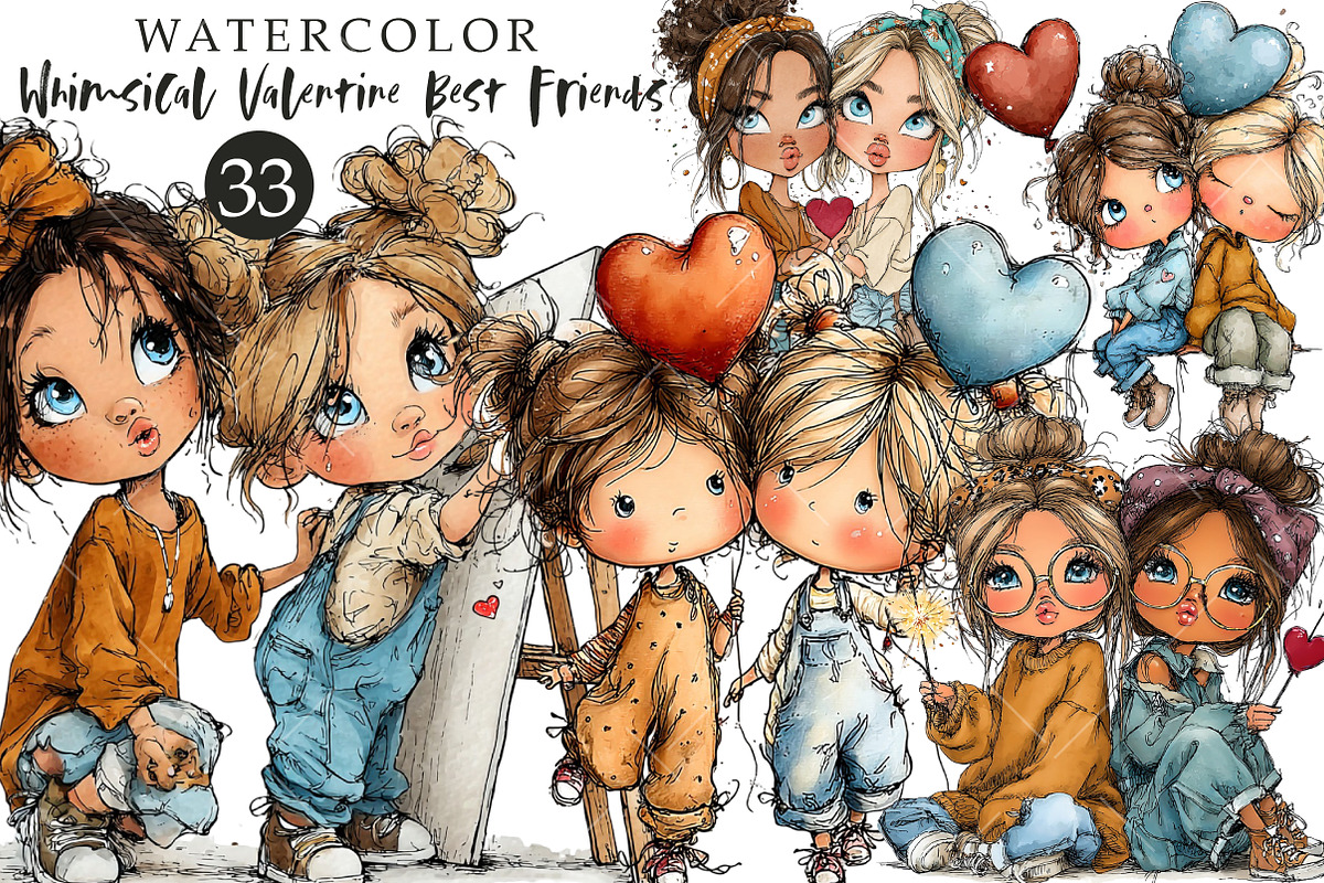 Whimsical Valentine Best Friends Cli, an Illustration by OK Design (Photo 1 of 6)