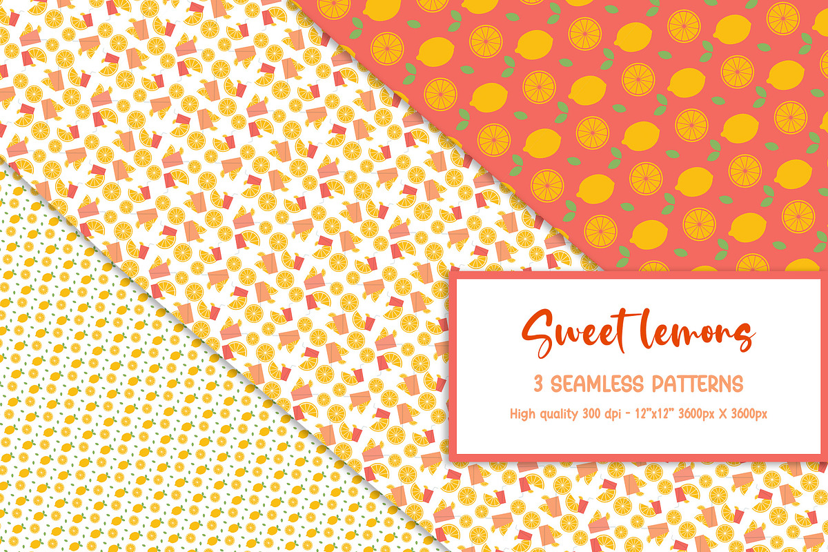 Digital Paper Pack Sweet Lemons, a Pattern Graphic by Akwadesign (Photo 2 of 7)