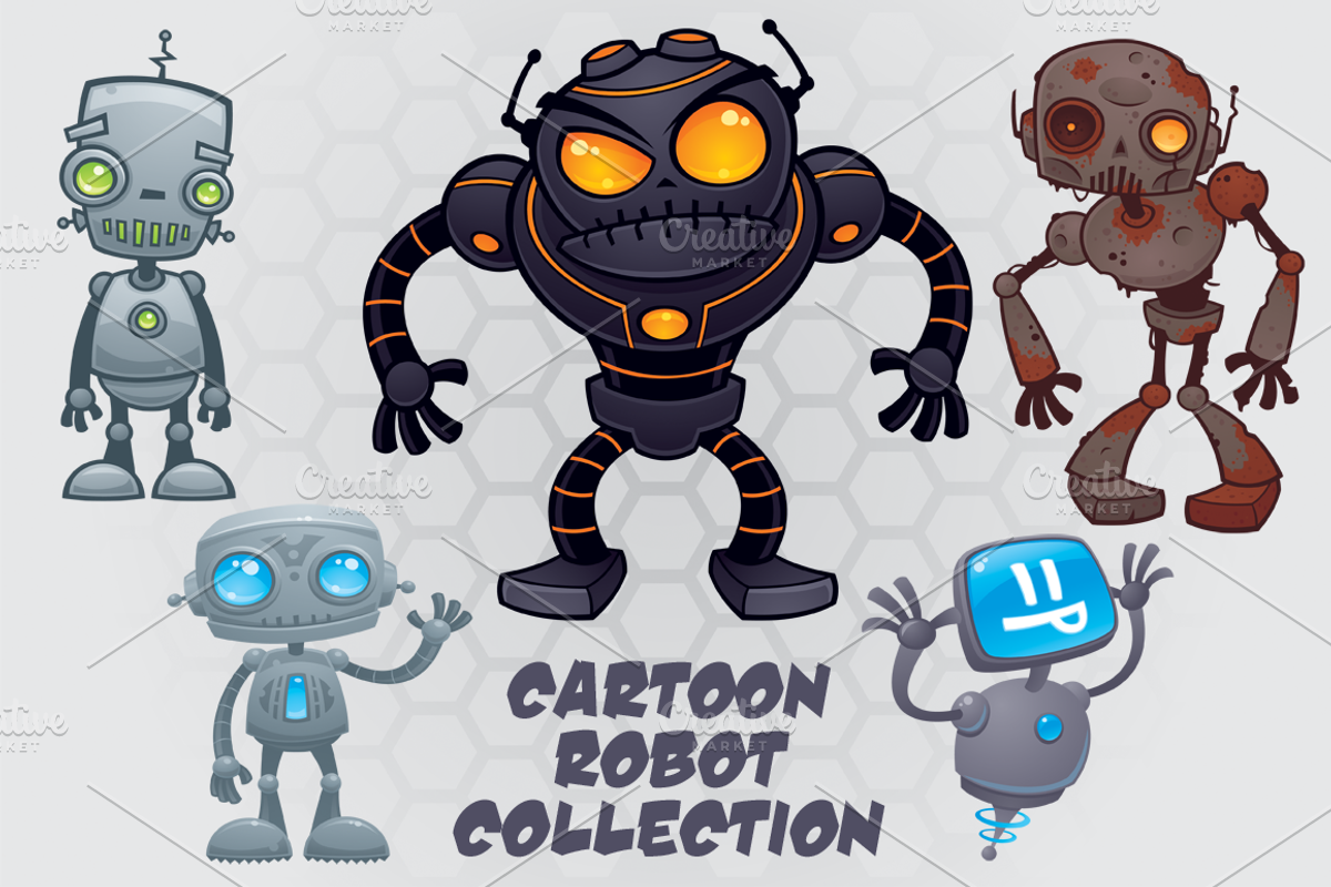 Cartoon Robot Collection, a Technology Illustration by Schwegel Illustration