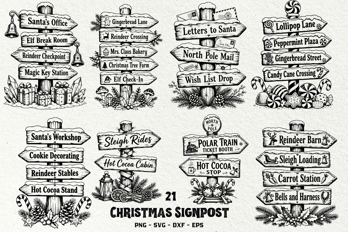 Christmas Signpost SVG Bundle, a Seasonal Illustration by DENIDigitalArtSudio (Photo 1 of 6)