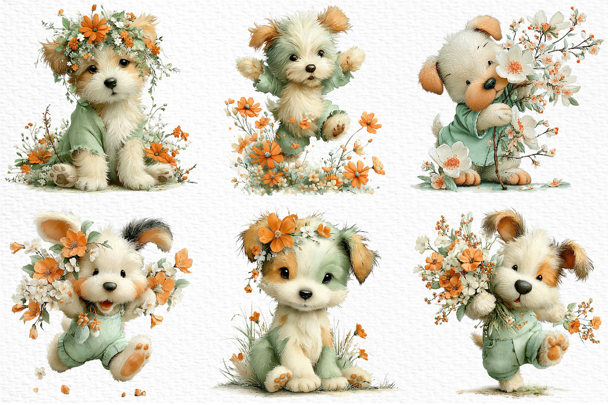 Whimsical Spring Dogs Clipart, an Illustration by Craft Nest (Photo 3 of 11)