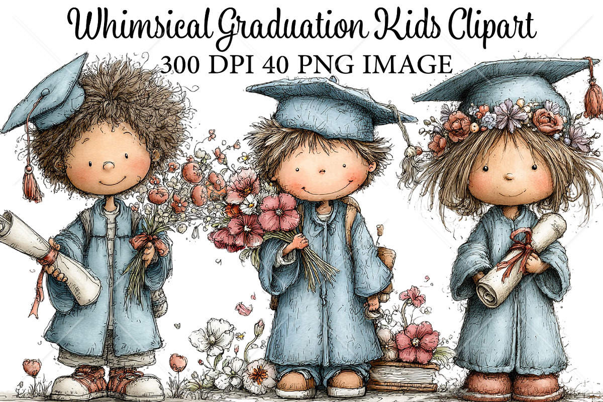 Whimsical Graduation Kids Clipart, a Seasonal Illustration by Canvas Craft (Photo 1 of 10)