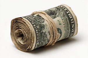 Rolled up dollar bills secured with, a Photo by Pixeness Studio