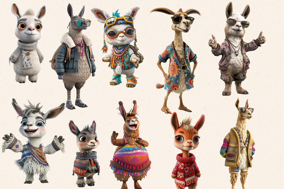 HIPPIE LLAMA FAMILY CLIPART PACK, an Animal Illustration by Daring Digies (Photo 3 of 8)
