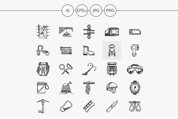 Rock Climbing Line Icons Collection