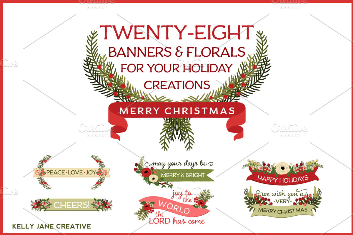 Christmas Banners & Florals, an Illustration by Kelly Jane Creative (Photo 1 of 3)