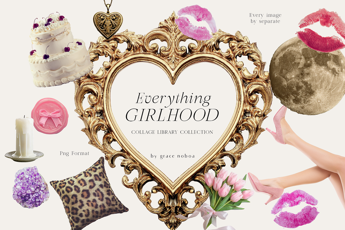 Girlhood collage scrapbook lace bows, an Object Graphic by Grace Noboa Illustrations (Photo 6 of 10)