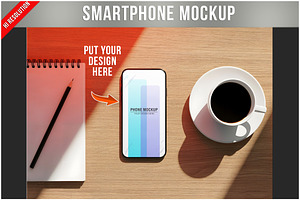 Smartphone Mockup and Coffee PSD, an iPhone Mockup by Bruno's Shop