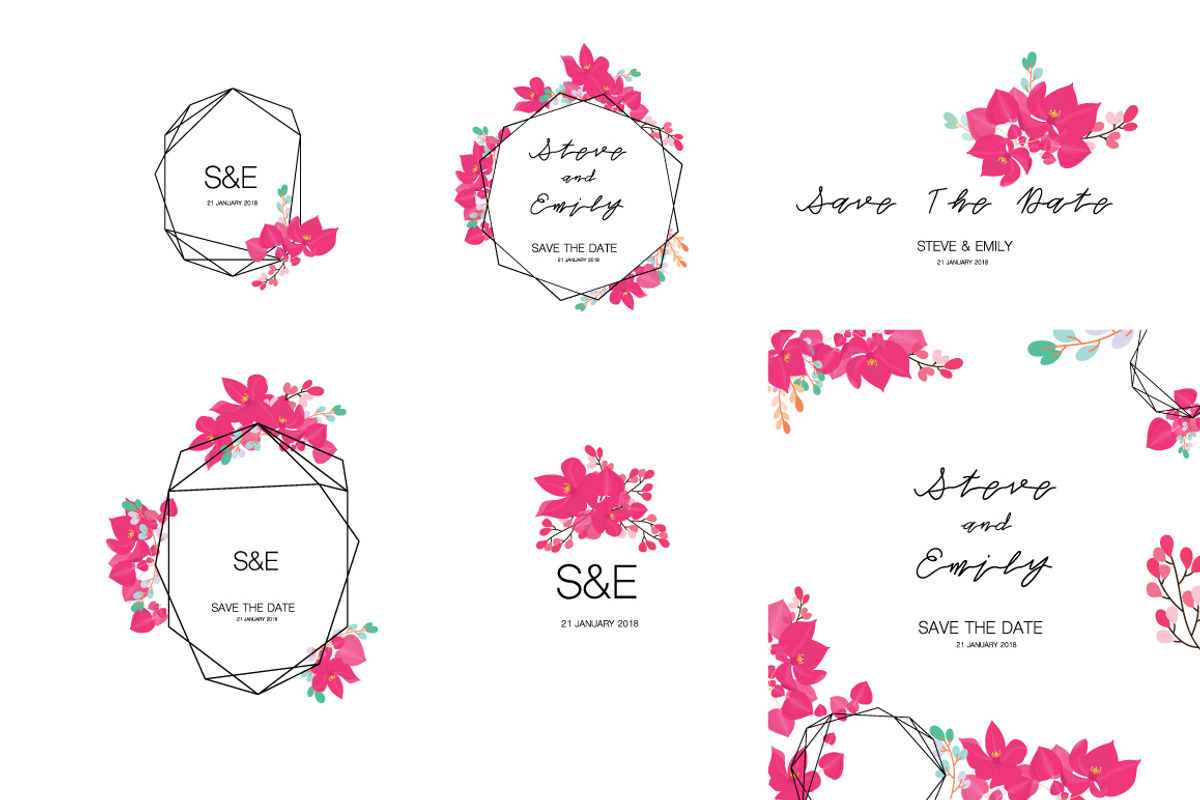 PINK FLOWER BANNER WEDDING Template, a Decorative Illustration by MooBeer (Photo 3 of 4)