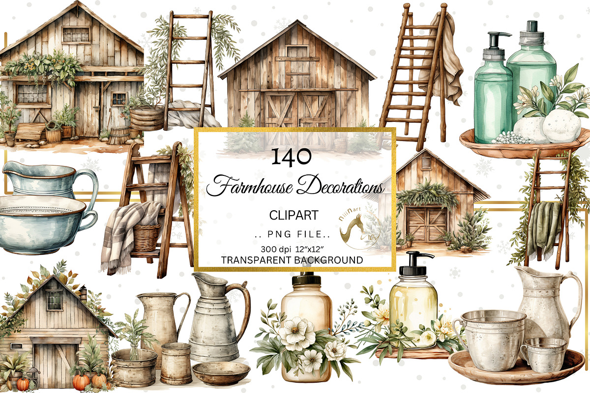 Rustic Chic Farmhouse Clipart Bundle, an Illustration by NiiiNArt