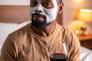 Man with her face covered by a white facial mask while holding a, a Health & Medical Photo by DanFLCreativo