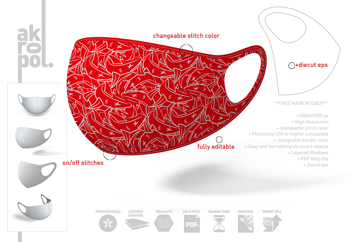 Face Mask Mockup, a Mask Mockup by akropol (Photo 1 of 12)