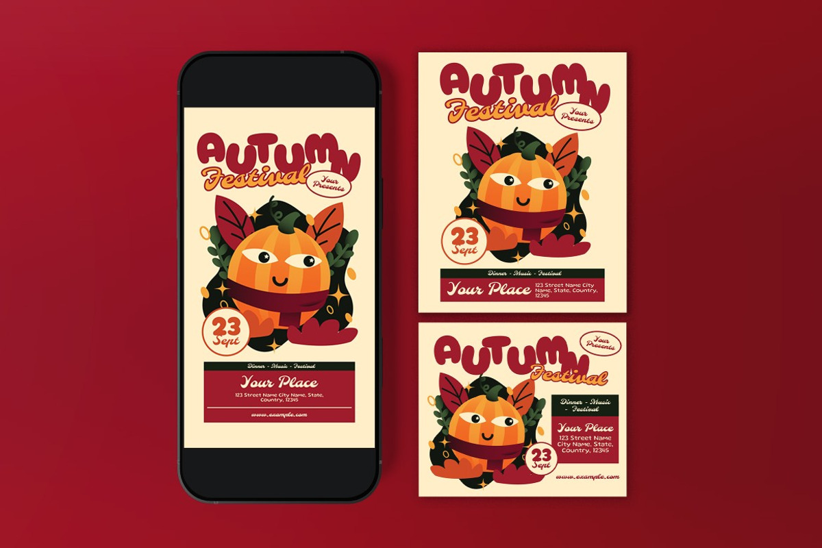 Red Quirky Autumn Festival Flyer Set, a Flyer Template by graphicook (Photo 3 of 3)