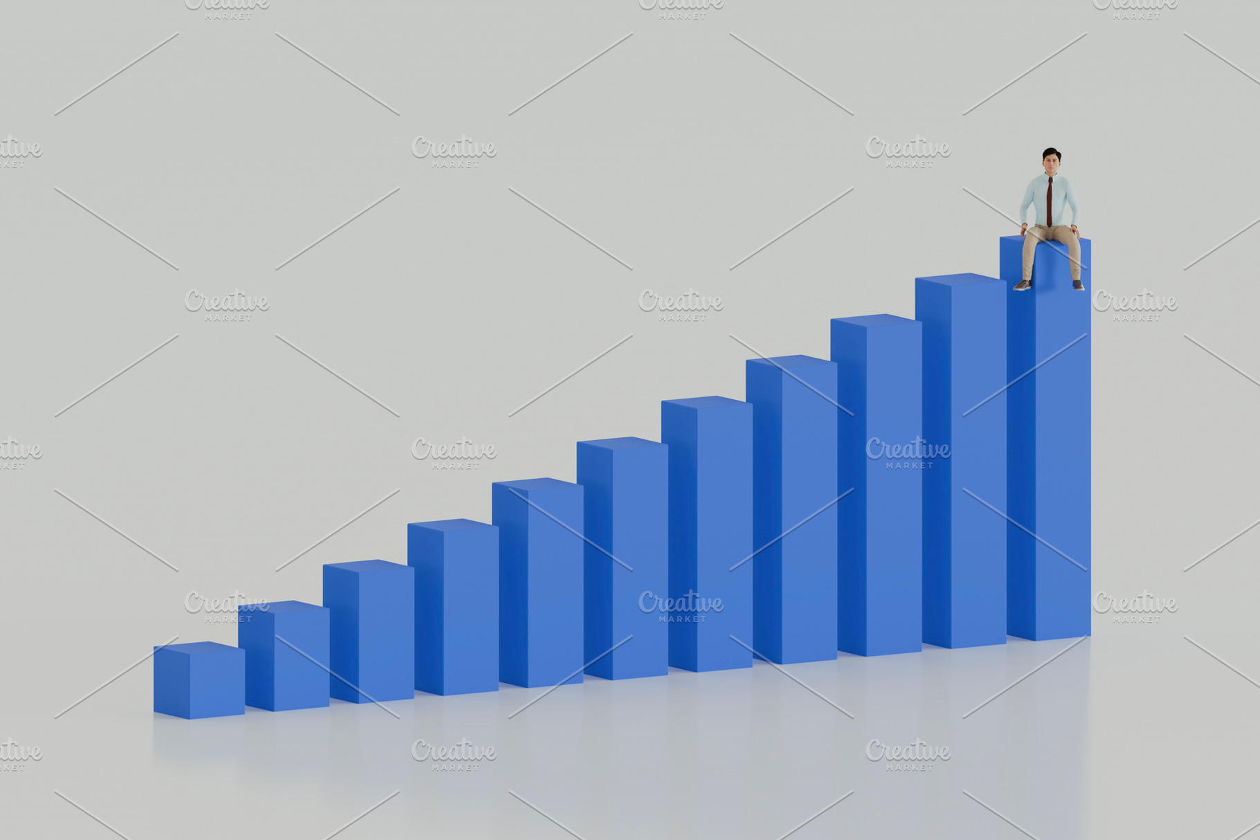 Businessman on Top of 3D Blue Bar Graph – Success Concept, a Business Photo by RF Images