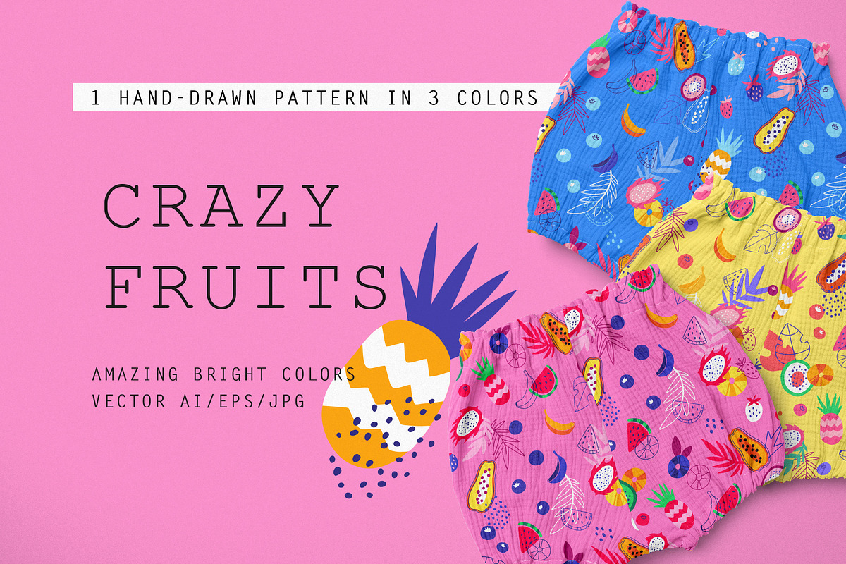 Crazy Fruits – 3 Patterns Collection, a Pattern Graphic by Yashroom (Photo 1 of 3)
