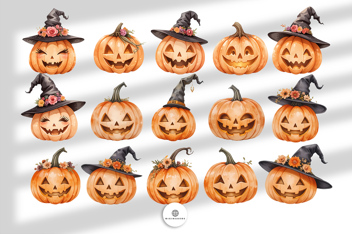 Watercolor Halloween Pumpkins Bundle, an Object Graphic by Nina Shaw (Photo 5 of 9)