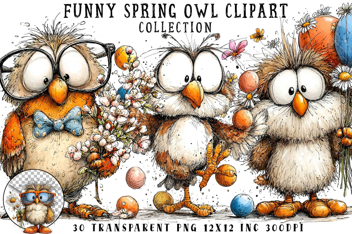 Funny Spring Owl Clipart, an Illustration by OK Design (Photo 1 of 6)