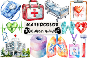 Watercolor Healthcare Medical Clipar, an Illustration by Black Bird Studio