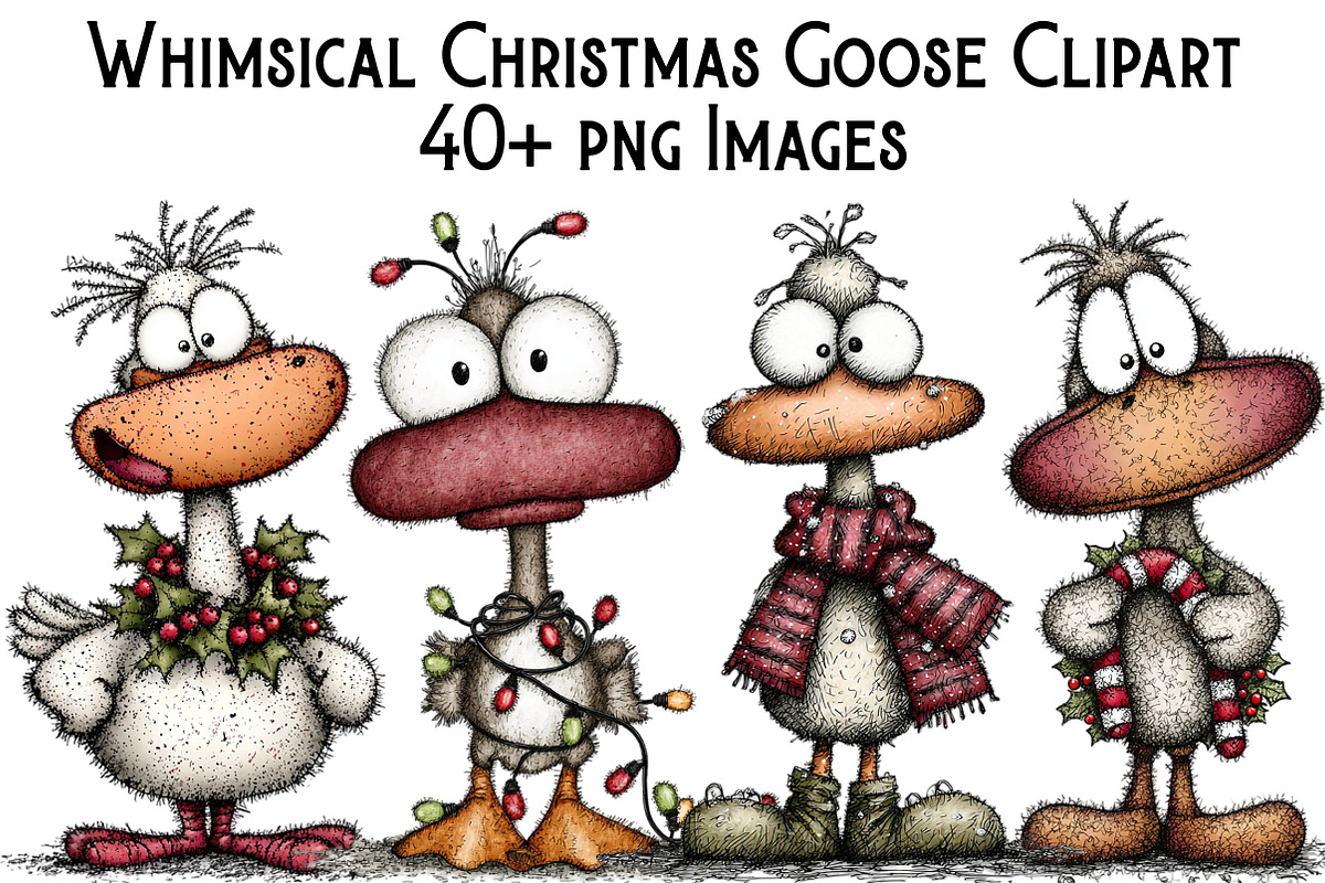Whimsical Christmas Goose Clipart, an Illustration by Pixels.Craft (Photo 1 of 6)