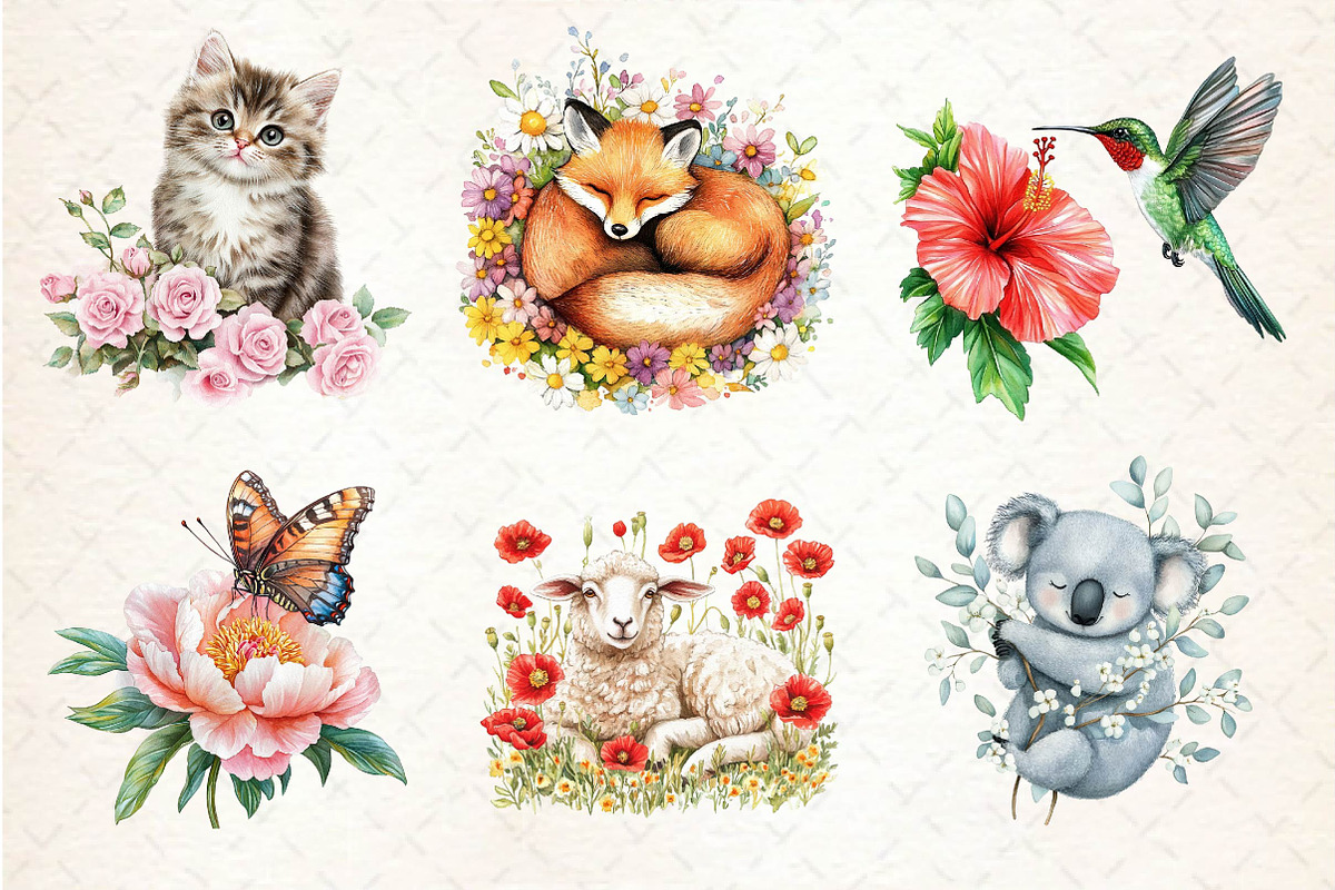 Vibrant Flowers Animals Clipart, an Illustration by Dream Creation (Photo 6 of 6)