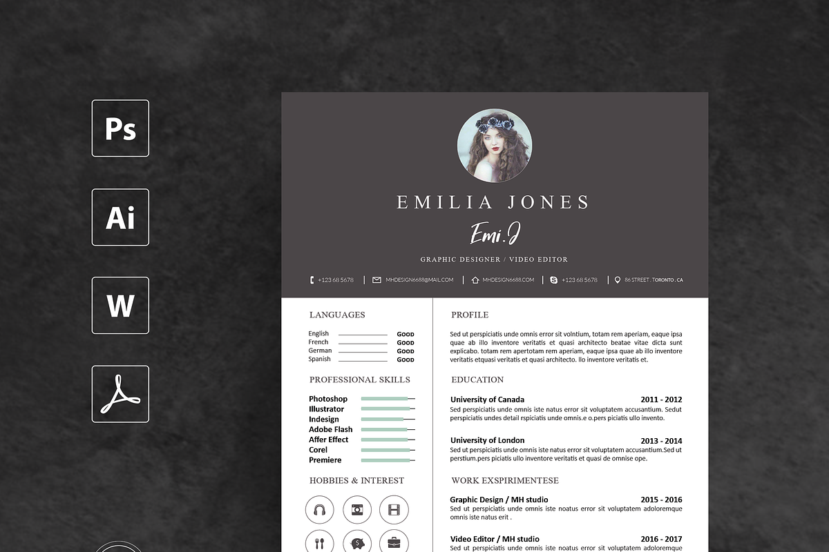 Dark Gray Resume Template, a Resume Template by MH Design Template (Photo 3 of 4)