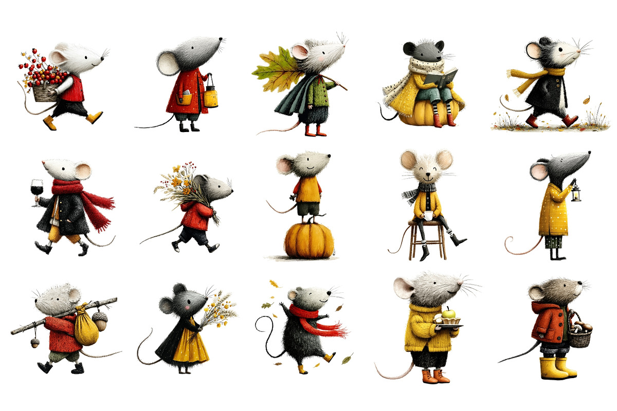 Autumn Mouse PNG Clipart Bundle, a Seasonal Illustration by Nicolle's Colorful Art (Photo 4 of 5)