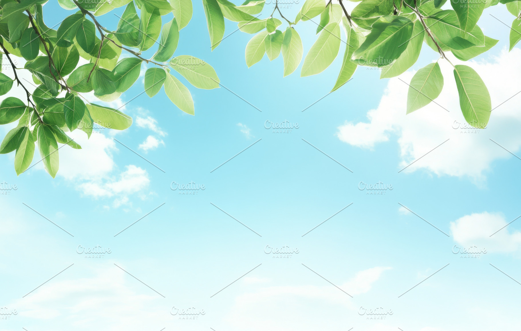 Blue sky and white clouds with green, a Photo by Dvoevnore photos